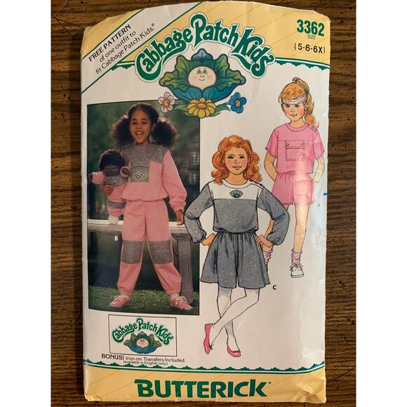 VTG Butterick Cabbage Patch Kids Pattern #3362 Top Shorts Pants Culottes 5-6-6X - Picture 1 of 8